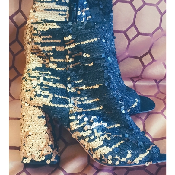 Enzo Angiolini Gold& black sequin booties  Size 10M - Picture 4 of 7